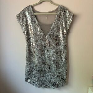 Free People Sequin Dress Mesh V-Neck